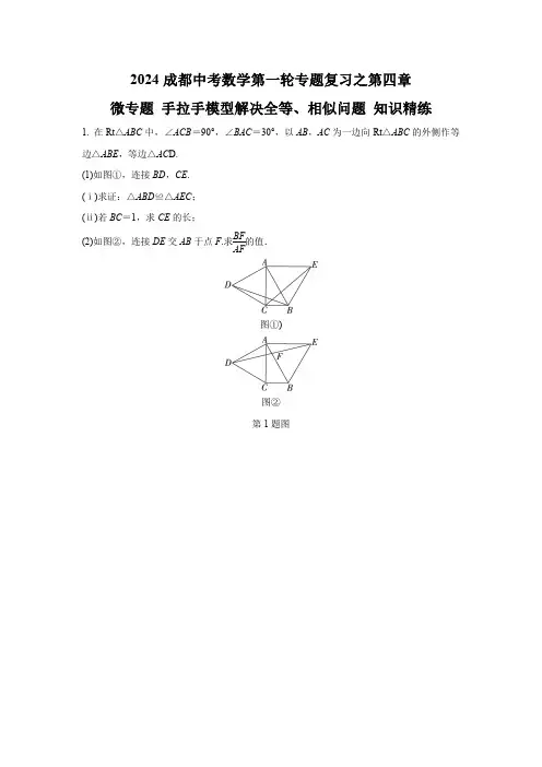 2024成都中考数学第一轮专题复习之第四章 微专题 手拉手模型解决全等、相似问题 知识精练(含答案)