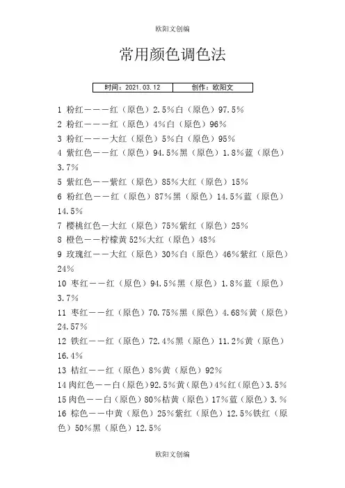 常用颜色调色法+颜色调配表-颜料调色表大全之欧阳文创编