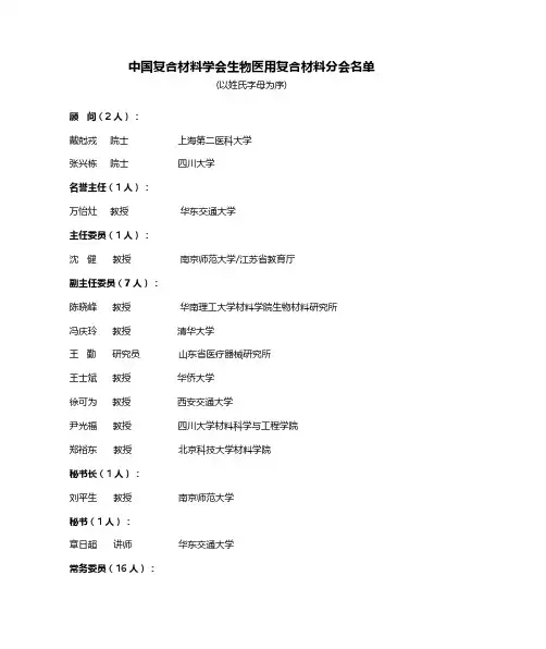 我国复合材料学会生物医用复合材料分会清单