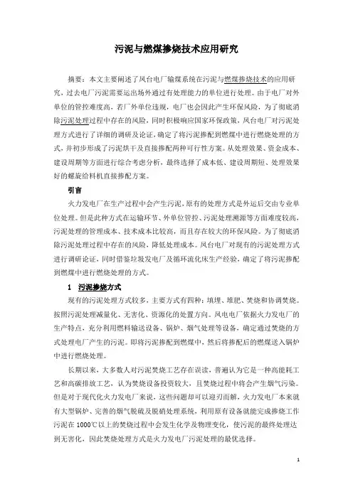 污泥与燃煤掺烧技术应用研究