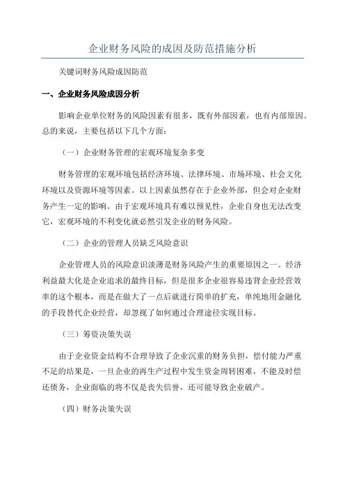 企业财务风险的成因及防范措施分析