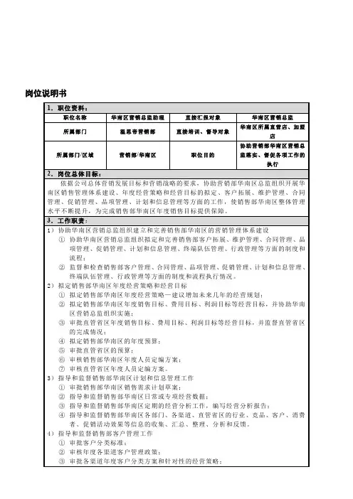 销售总监助理岗位说明书1