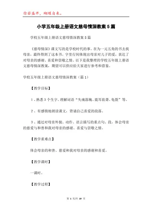 小学五年级上册语文慈母情深教案5篇