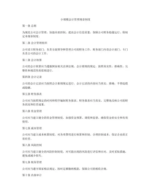 小规模会计管理规章制度