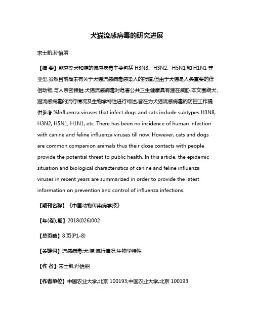 犬猫流感病毒的研究进展