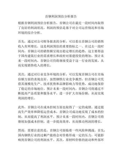 首钢利润预估分析报告