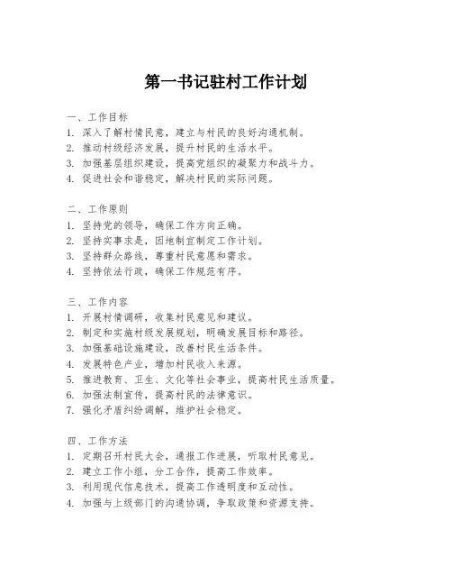 第一书记驻村工作计划