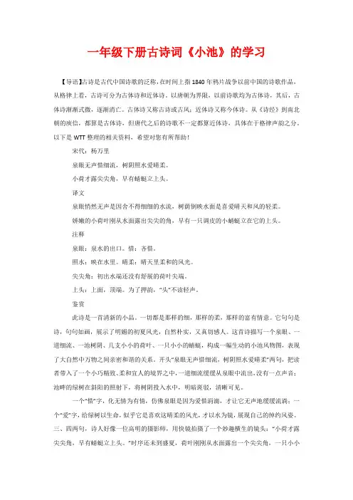 一年级下册古诗词《小池》的学习