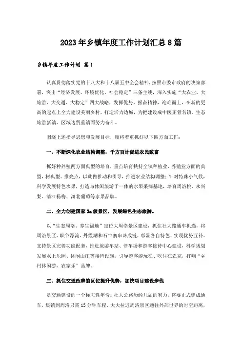 2023年乡镇年度工作计划汇总8篇