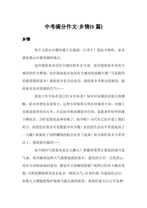中考满分作文-乡情(5篇)