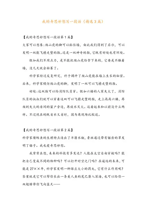 我的奇思妙想写一段话(精选3篇)