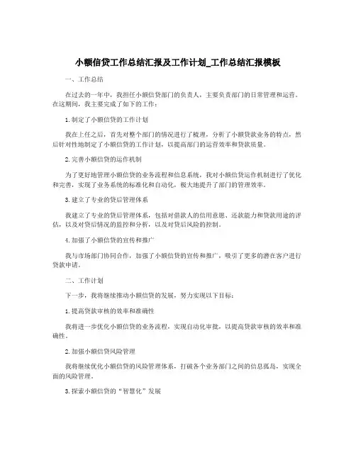 小额信贷工作总结汇报及工作计划_工作总结汇报模板