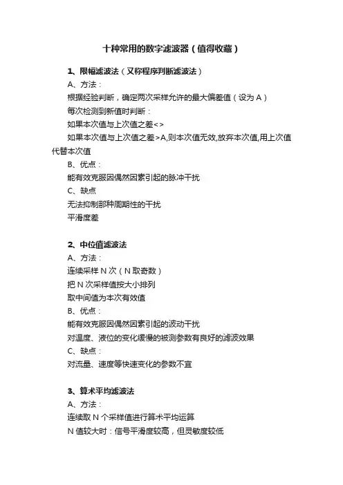 十种常用的数字滤波器（值得收藏）