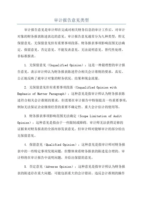 审计报告意见类型