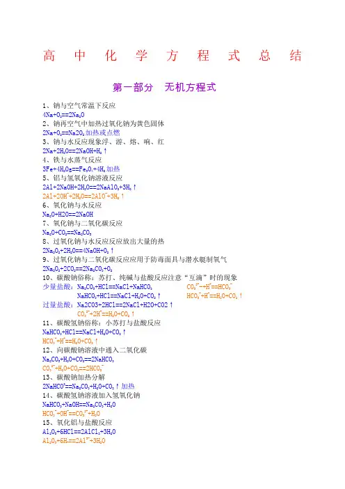 高中化学方程式总结