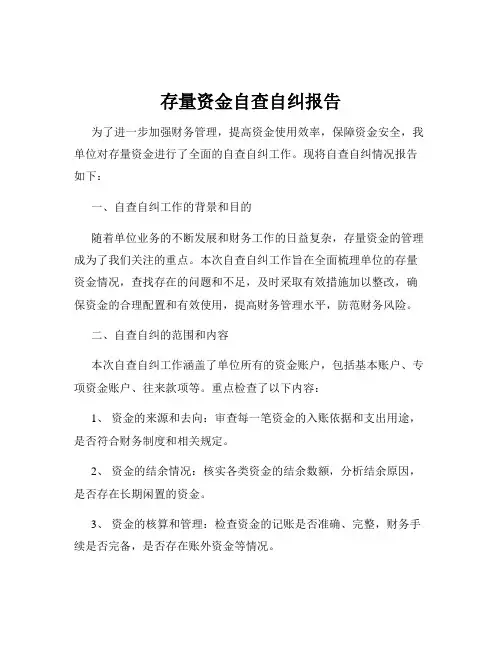 存量资金自查自纠报告