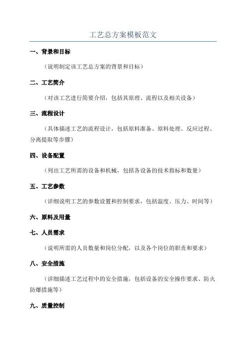 工艺总方案模板范文