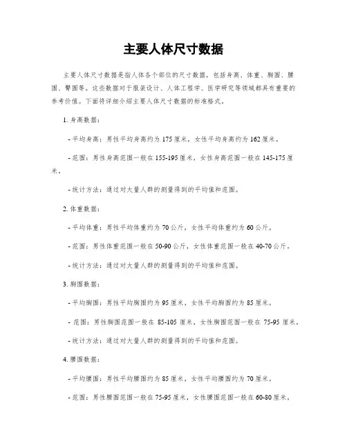 主要人体尺寸数据
