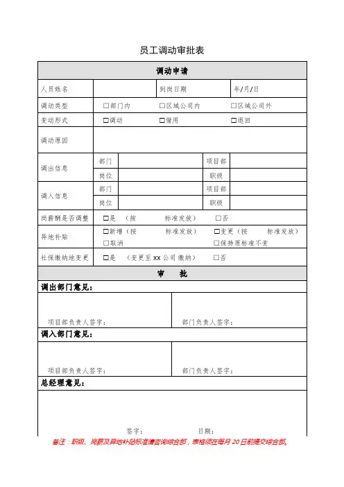 员工调动审批表
