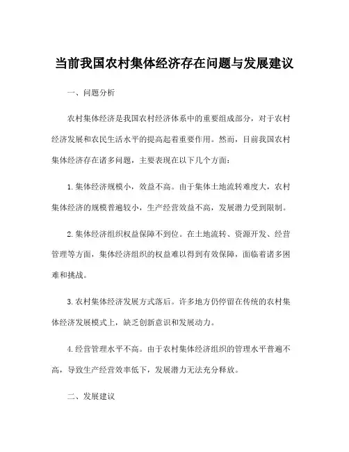 当前我国农村集体经济存在问题与发展建议