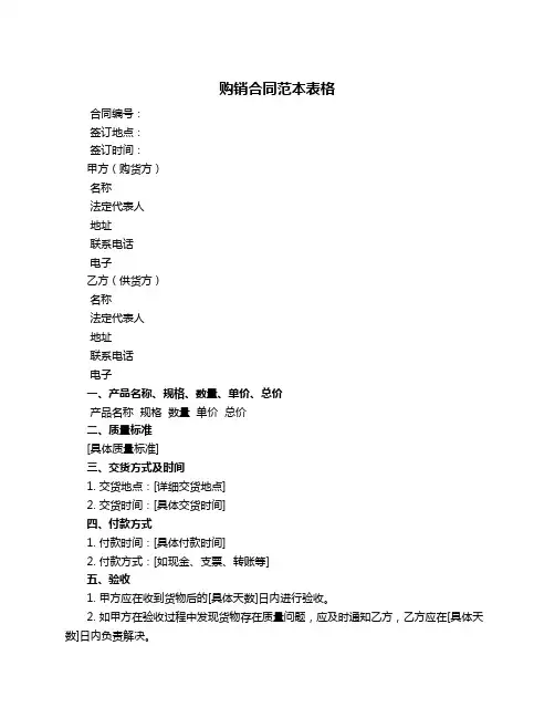 购销合同范本表格