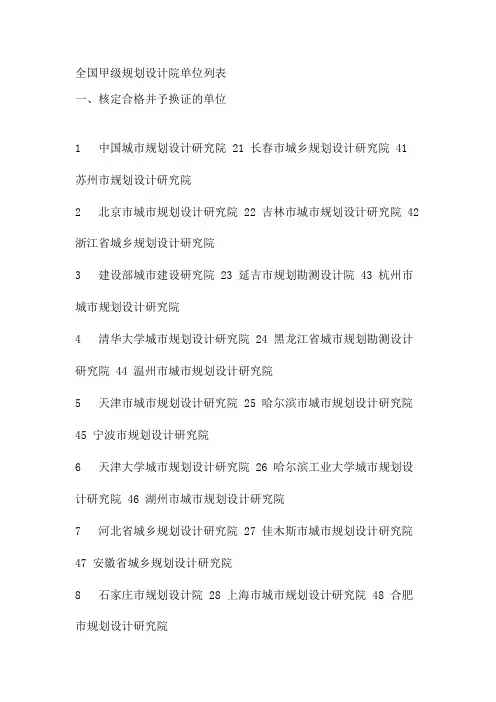全国甲级规划设计院