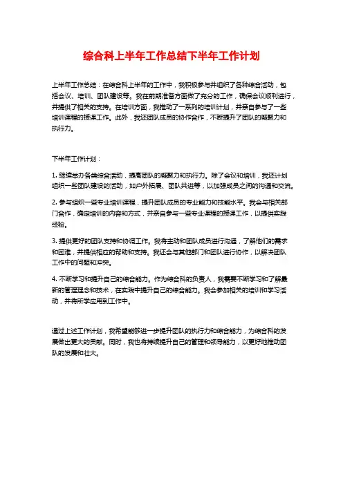 综合科上半年工作总结下半年工作计划