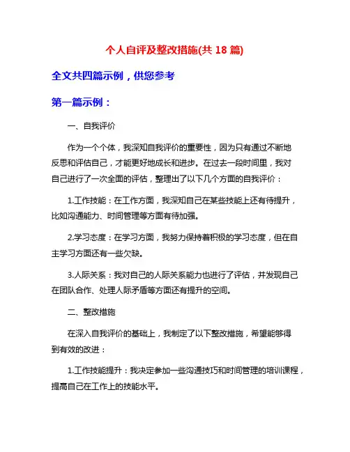 个人自评及整改措施(共18篇)