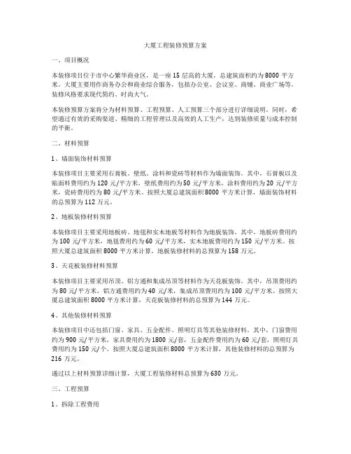 大厦工程装修预算方案