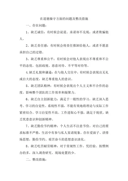 在道德操守方面的问题及整改措施