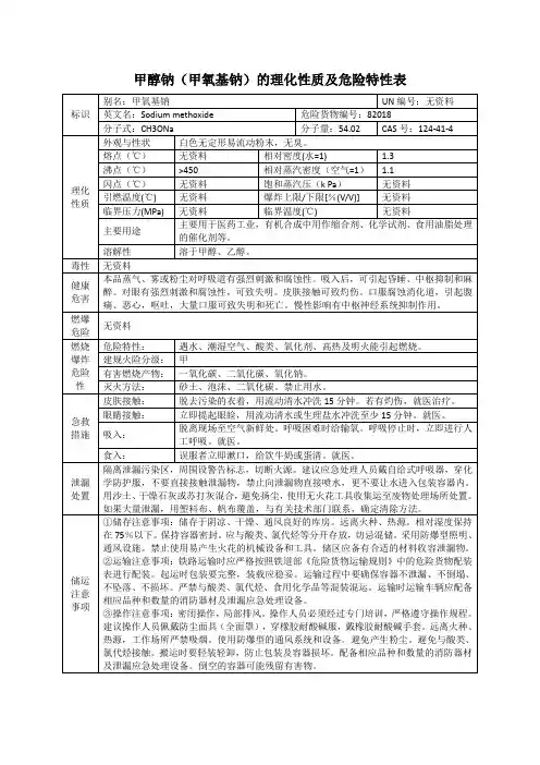 甲醇钠(甲氧基钠)的理化性质及危险特性表