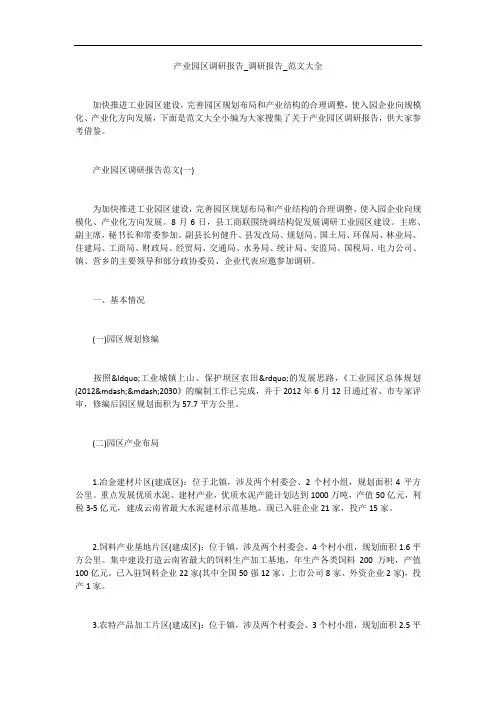 产业园区调研报告_调研报告_范文大全