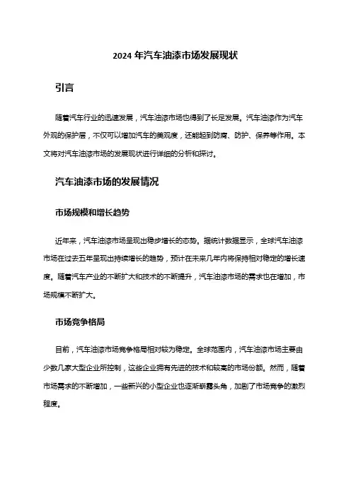 2024年汽车油漆市场发展现状