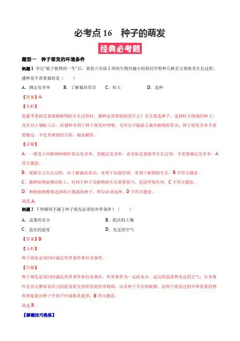 必考点16种子的萌发-(人教版)(解析版)
