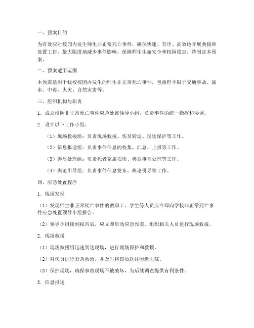 非正常死亡应急预案模板