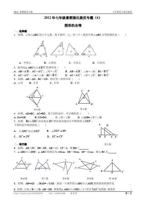 苏科版2012年七年级数学暑期强化提优专题(6)