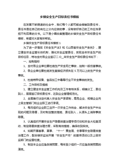 乡镇安全生产目标责任书模板