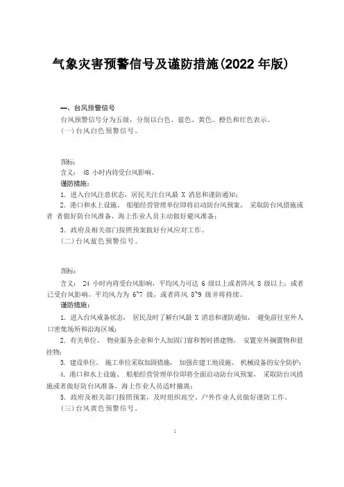 气象灾害预警信号及防御措施(2022年版)