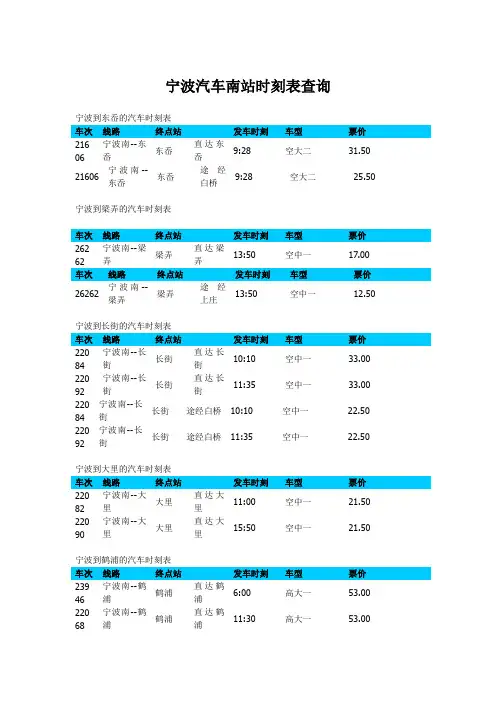 宁波汽车南站时刻表查询
