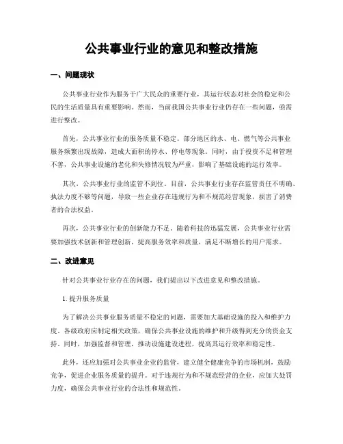 公共事业行业的意见和整改措施
