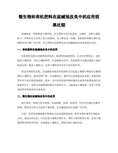 微生物和有机肥料在盐碱地改良中的应用效果比较
