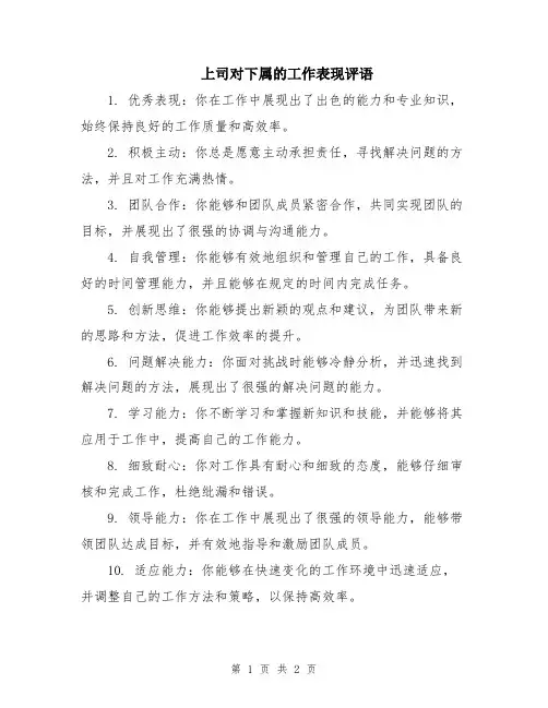 上司对下属的工作表现评语
