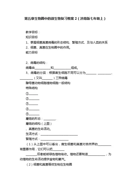 第五章生物圈中的微生物复习教案2（济南版七年级上）