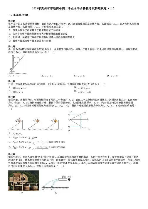 2024年贵州省普通高中高二学业水平合格性考试物理试题(二)