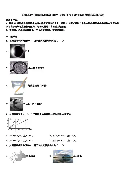 天津市南开区翔宇中学2025届物理八上期末学业质量监测试题含解析
