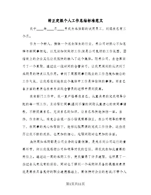 转正定级个人工作总结标准范文(6篇)