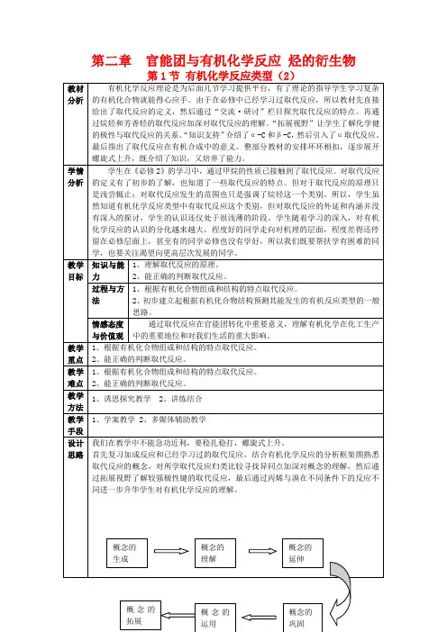 高中化学 第2章 第1节 有机化学反应的类型 第2课时 取代反应教案 高二化学教案
