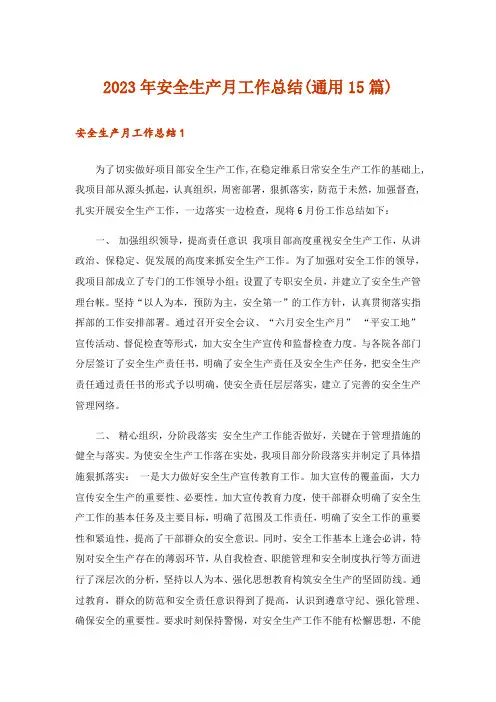 2023年安全生产月工作总结(通用15篇)_1