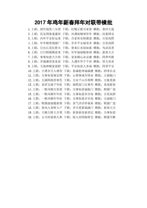 2017年鸡年新春拜年对联带横批