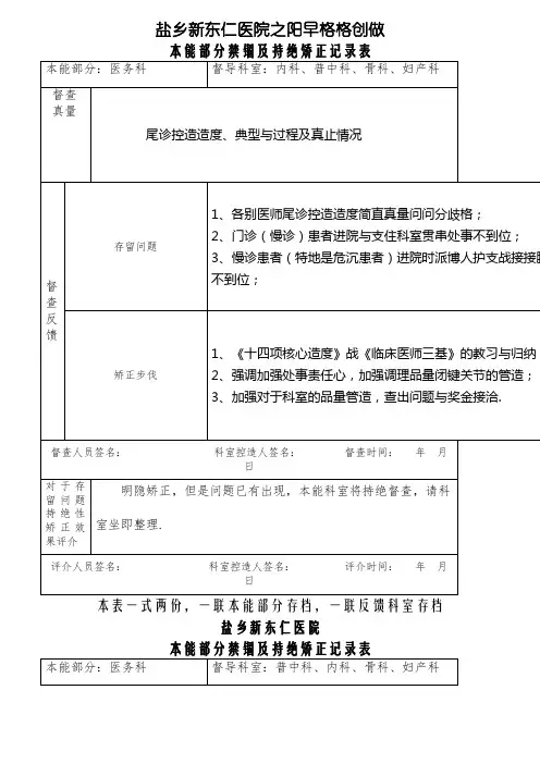 医院职能部门监管及持续改进记录表